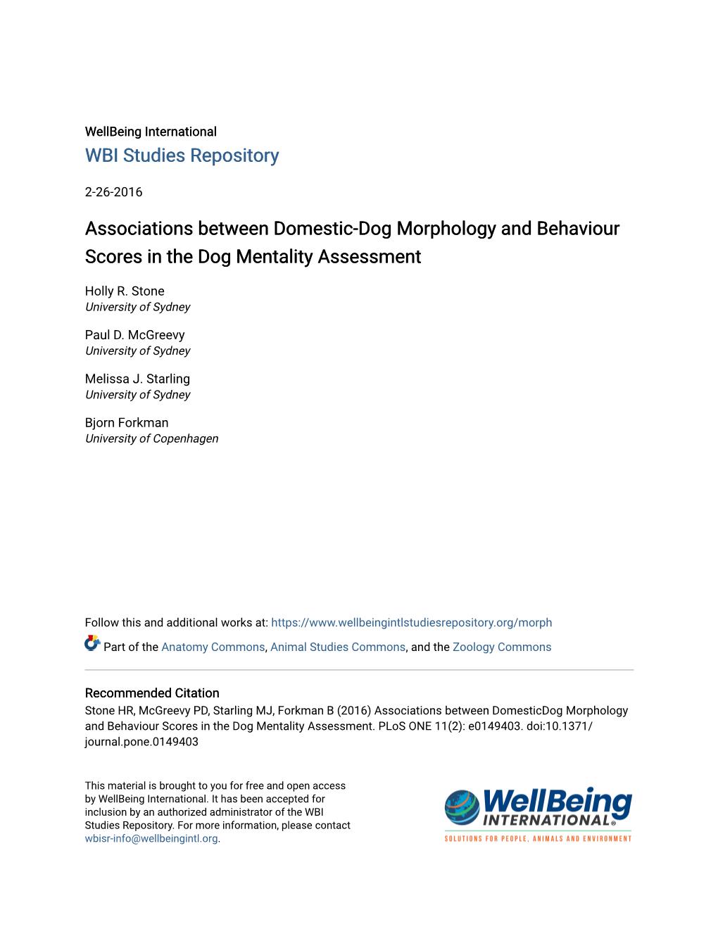 Associations Between Domestic-Dog Morphology and Behaviour Scores in the Dog Mentality Assessment