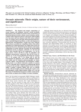 Oceanic Minerals: Their Origin, Nature of Their Environment, and Significance