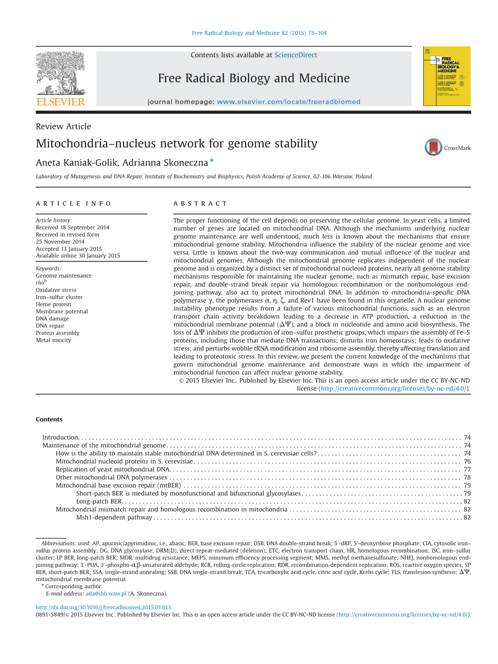 Mitochondria–Nucleus Network for Genome Stability