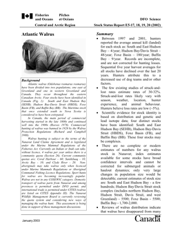 Atlantic Walrus Summary • Between 1997 and 2001, Hunters