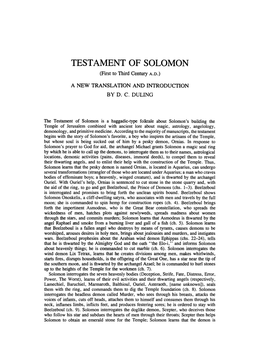 TESTAMENT of SOLOMON (First to Third Century A.D.)