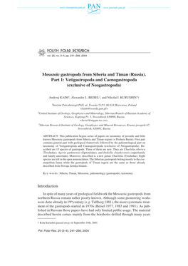 Mesozoic Gastropods from Siberia and Timan (Russia)