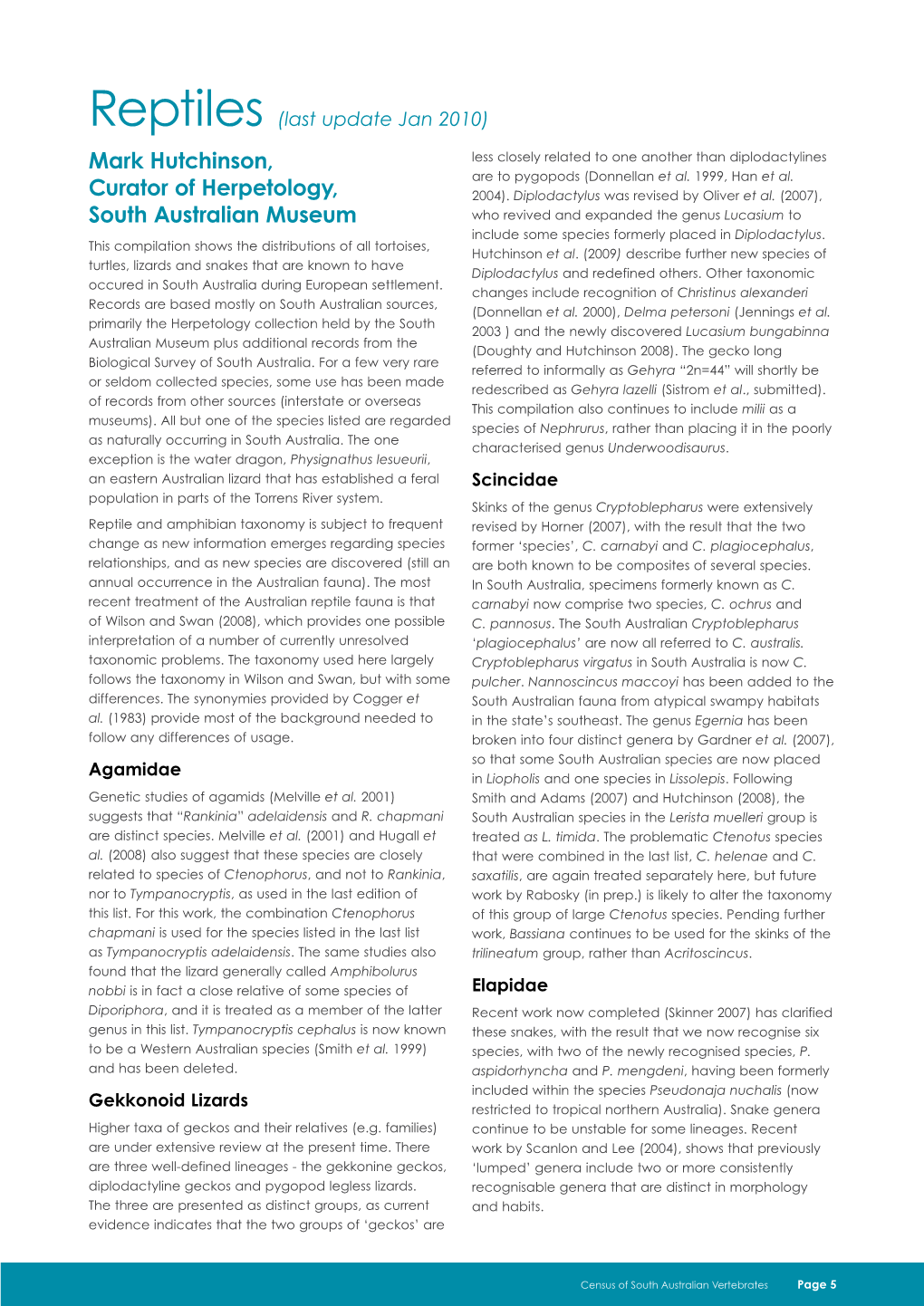 Cencus of South Australian Vertebrates 2009