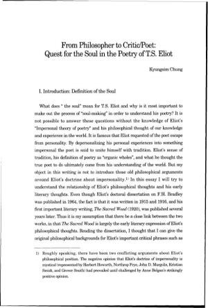 From Philosopher to Criticipoet: Quest for the Soul in the Poetry of T.S. Eliot