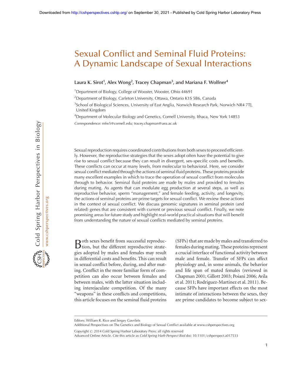 Sexual Conflict and Seminal Fluid Proteins: a Dynamic Landscape of Sexual Interactions