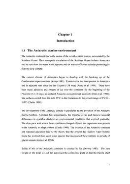 Chapter 1 Introduction 1.1 the Antarctic Marine Environment