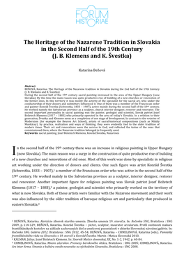 The Heritage of the Nazarene Tradition in Slovakia in the Second Half of the 19Th Century (J