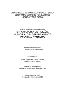 Etnohistoria De Patzún, Municipio Del Departamento De Chimaltenango
