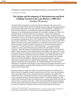 The Making of a Cultural Landscape: the English Lake District As Tourist Destination, 1750-2010