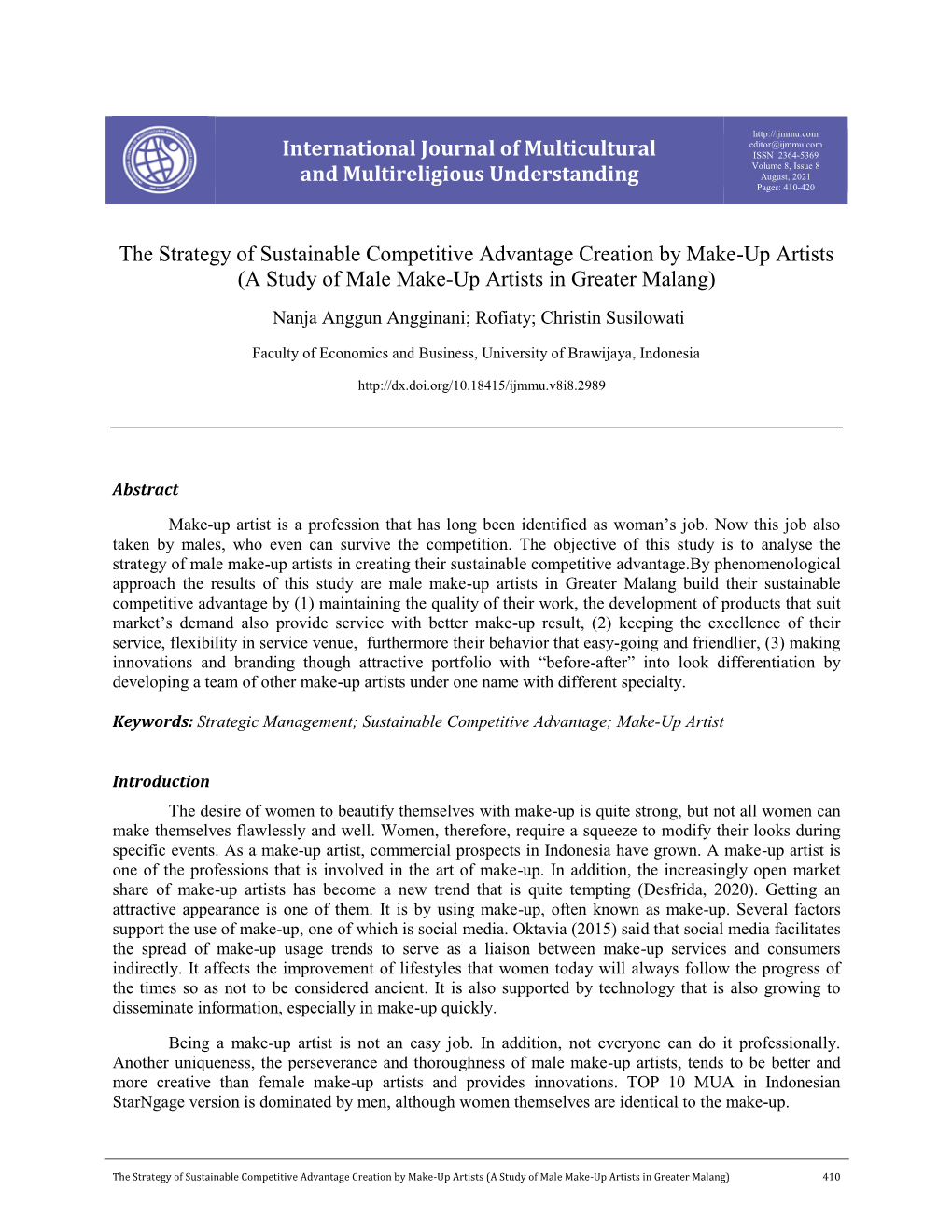 International Journal of Multicultural and Multireligious Understanding (IJMMU) Vol