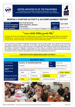 Monthly Chapter Activity & Accomplishment Report