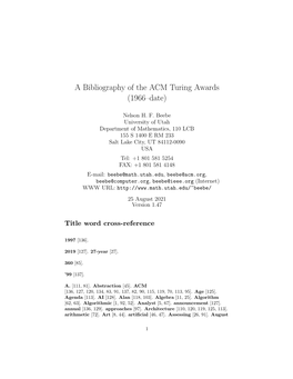 A Bibliography of the ACM Turing Awards (1966–Date)