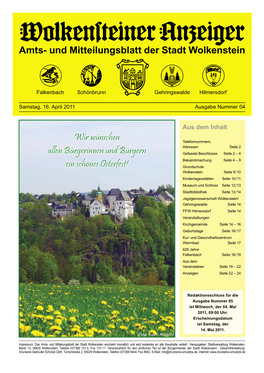 Amts- Und Mitteilungsblatt Der Stadt Wolkenstein