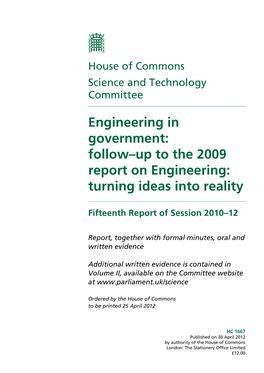 Follow–Up to the 2009 Report on Engineering: Turning Ideas Into Reality