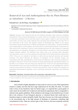 Removal of Azo and Anthraquinone Dye by Plant Biomass As Adsorbent – a Review