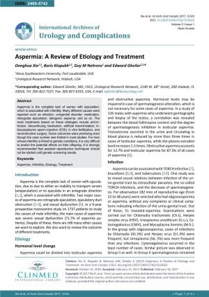 Aspermia: a Review of Etiology and Treatment Donghua Xie1,2, Boris Klopukh1,2, Guy M Nehrenz1 and Edward Gheiler1,2*