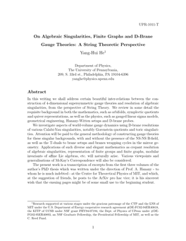 On Algebraic Singularities, Finite Graphs and D-Brane Gauge Theories: a String Theoretic Perspective Yang-Hui He1