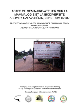 Actes Séminaire Mammalogie & Biodiversité Rére & Vzz Benin 2002