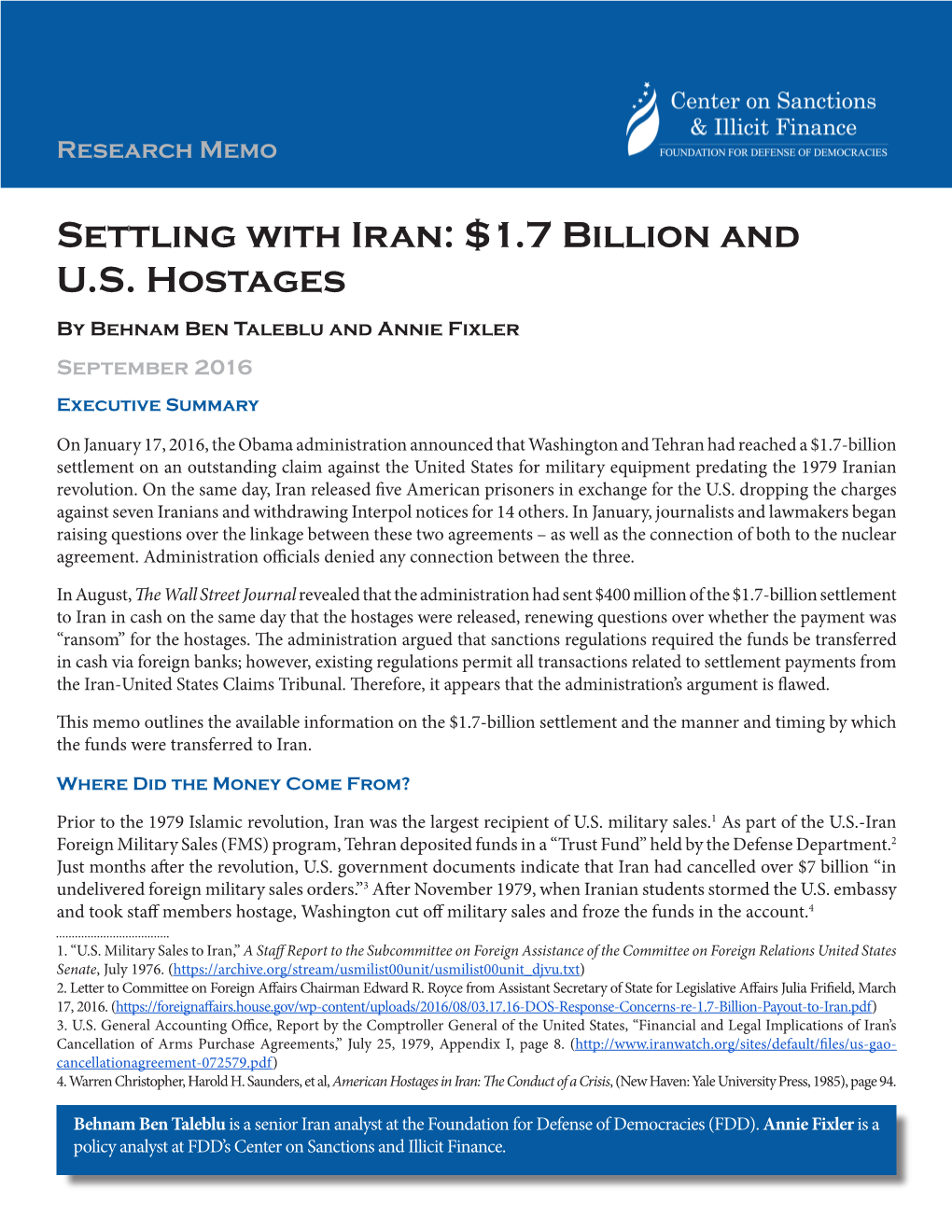 Settling with Iran: $1.7 Billion and US Hostages