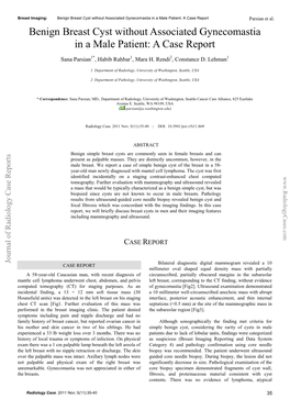 Benign Breast Cyst Without Associated Gynecomastia in a Male Patient: a Case Report Parsian Et Al