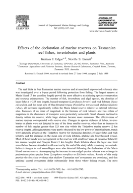 Effects of the Declaration of Marine Reserves on Tasmanian Reef Fishes