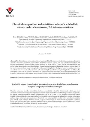 Chemical Composition and Nutritional Value of a Wild Edible Ectomycorrhizal Mushroom, Tricholoma Anatolicum