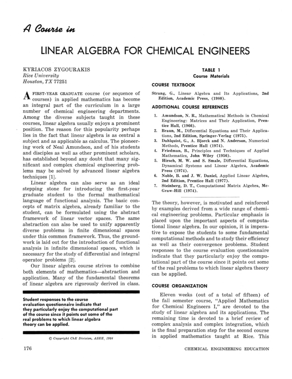 Linear Algebra for Chemical Engineers