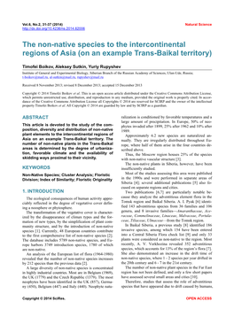 The Non-Native Species to the Intercontinental Regions of Asia (On an Example Trans-Baikal Territory)