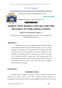 Simple Text Based Captcha for the Security in Web Applications