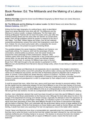 Book Review: Ed: the Milibands and the Making of a Labour Leader