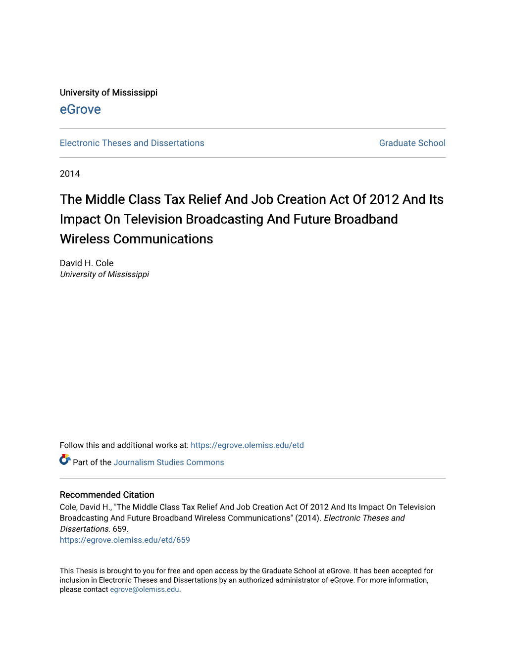 The Middle Class Tax Relief and Job Creation Act of 2012 and Its Impact on Television Broadcasting and Future Broadband Wireless Communications