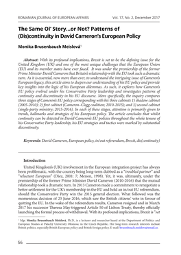 Or Not? Patterns of (Dis)Continuity in David Cameron's European Policy