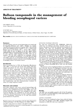 Balloon Tamponade in the Management of Bleeding Oesophageal Varices