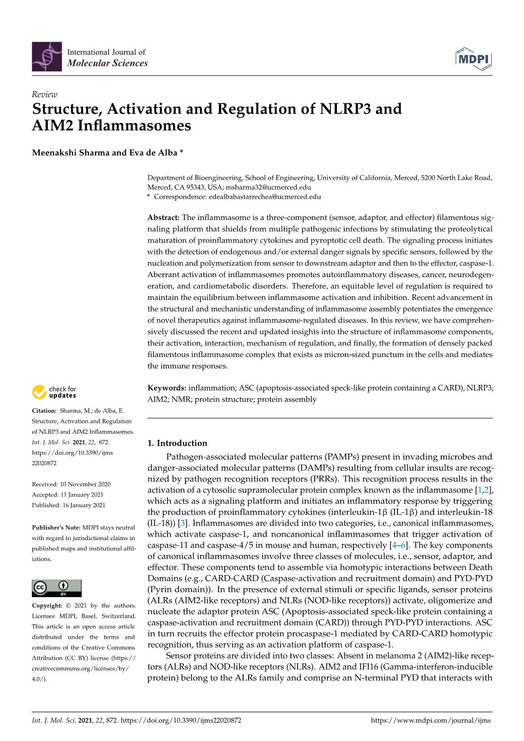 Structure, Activation and Regulation of NLRP3 and AIM2 Inflammasomes