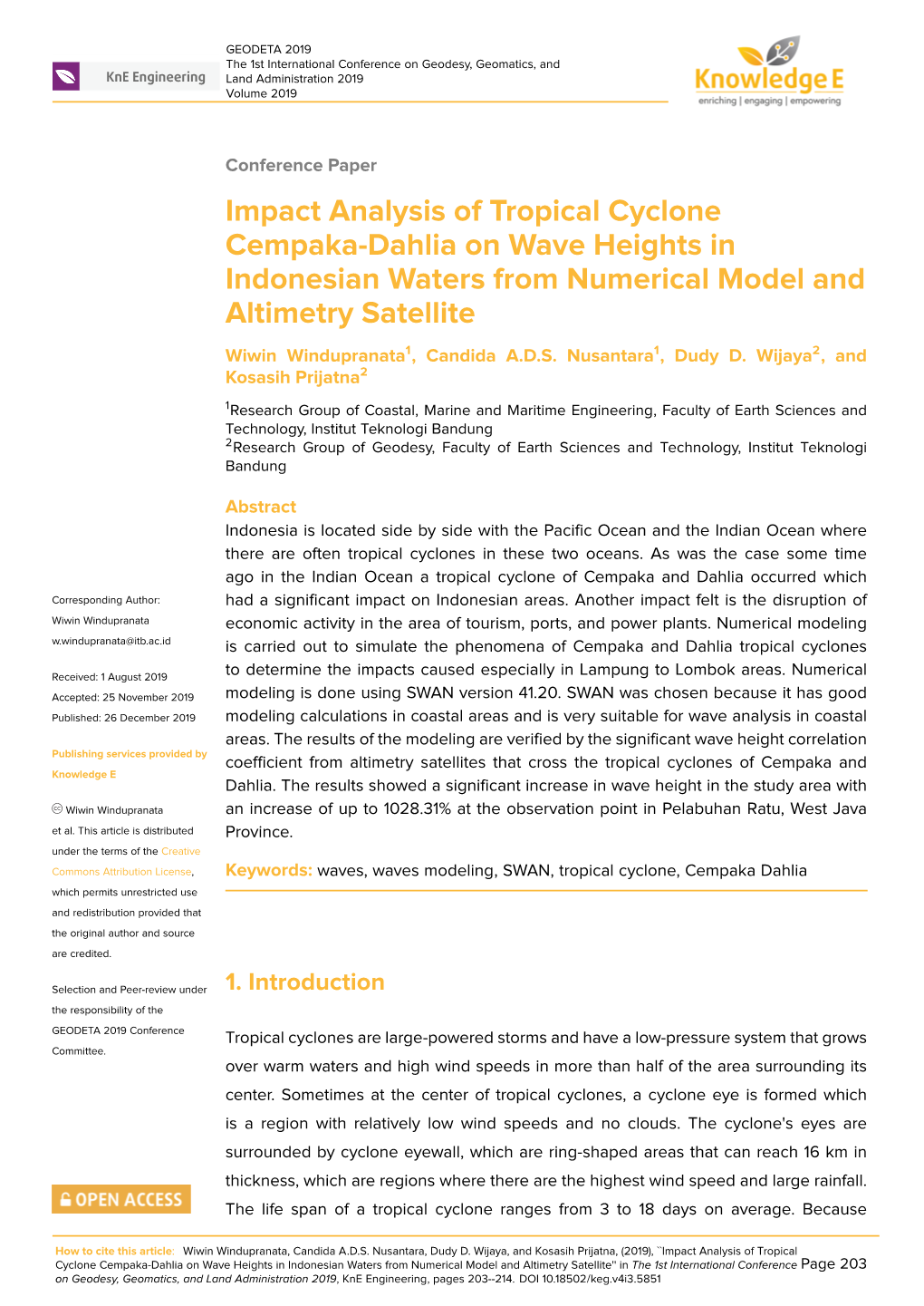 Impact Analysis of Tropical Cyclone Cempaka-Dahlia on Wave Heights
