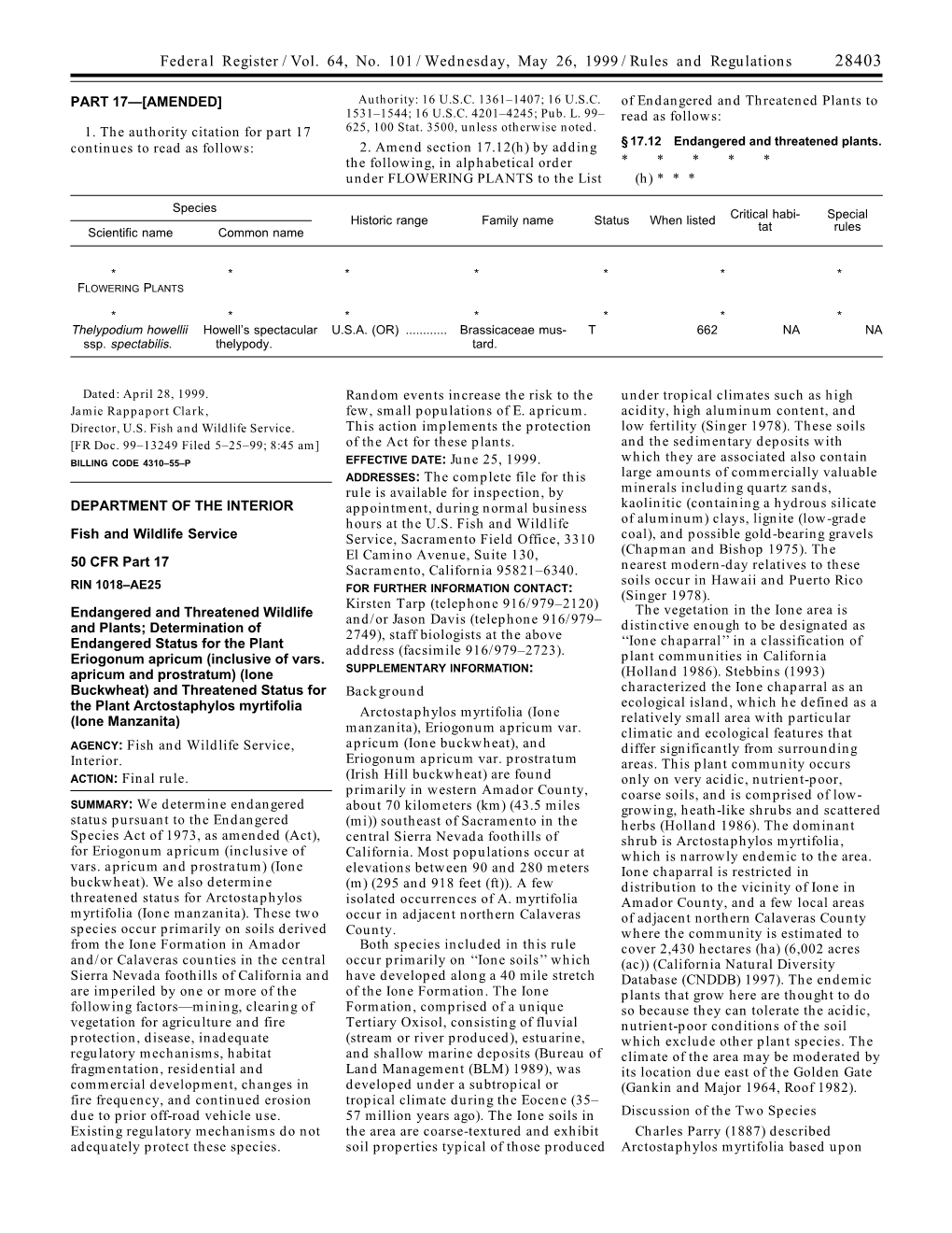 Federal Register/Vol. 64, No. 101/Wednesday, May 26, 1999