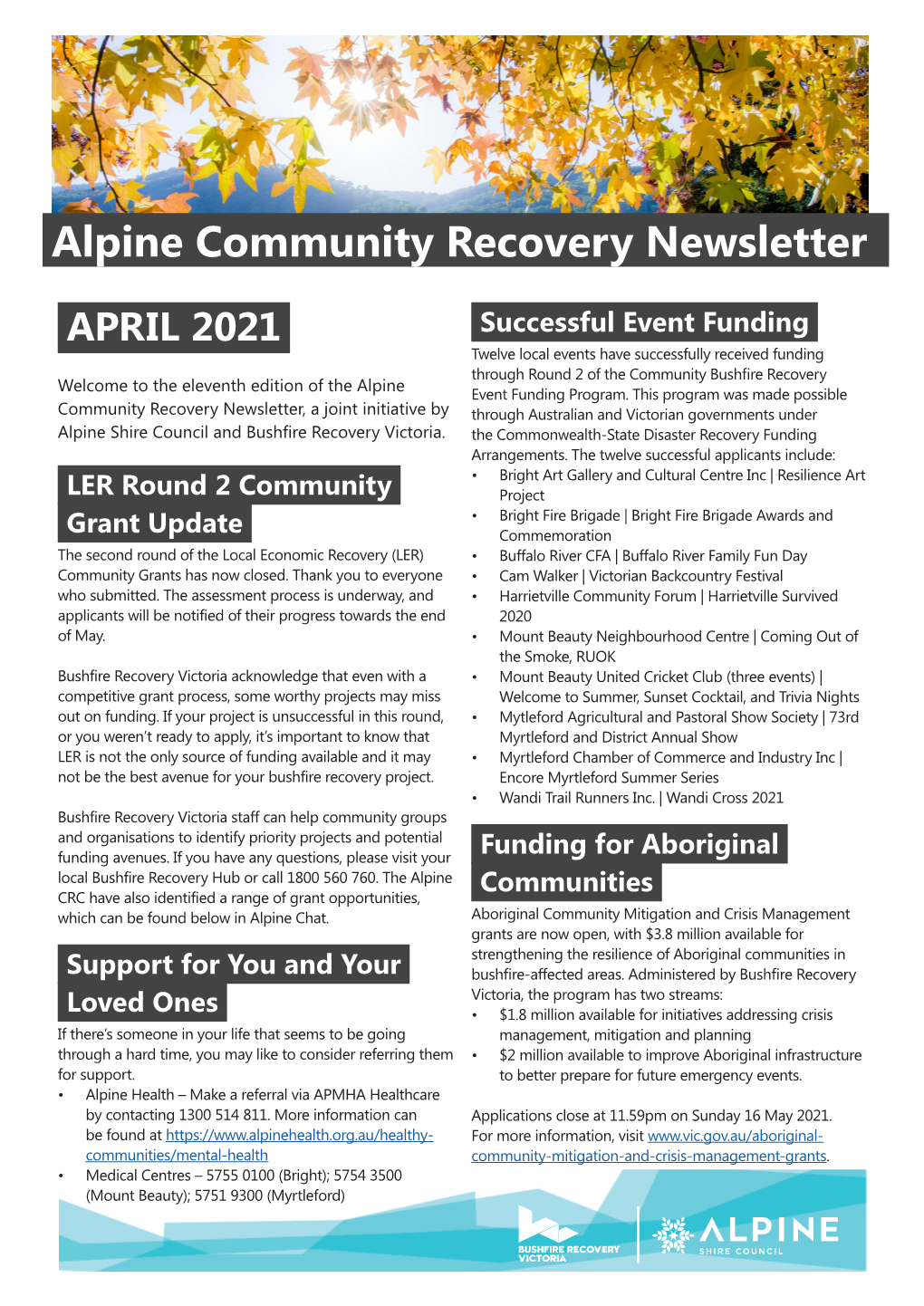 Alpine Community Recovery Newsletter April 2021