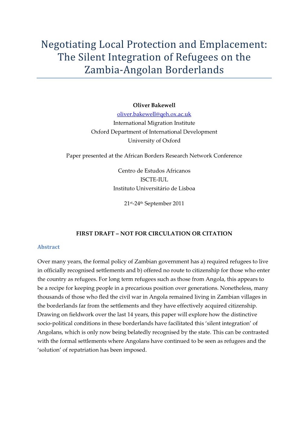The Silent Integration of Refugees on the Zambia-Angolan Borderlands