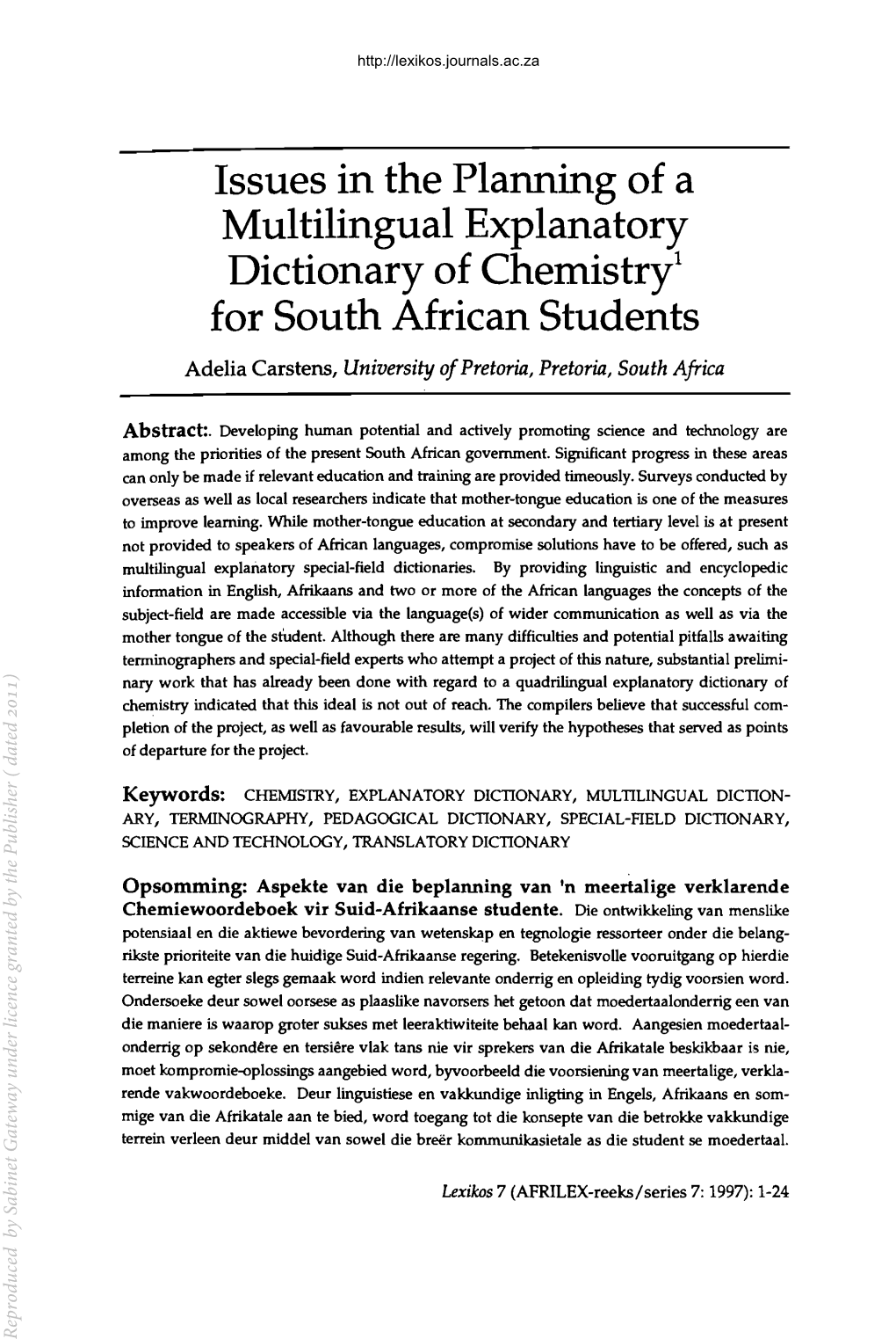 Issues in the Planning of a Multilingual Explanatory Dictionary of Chemistry!