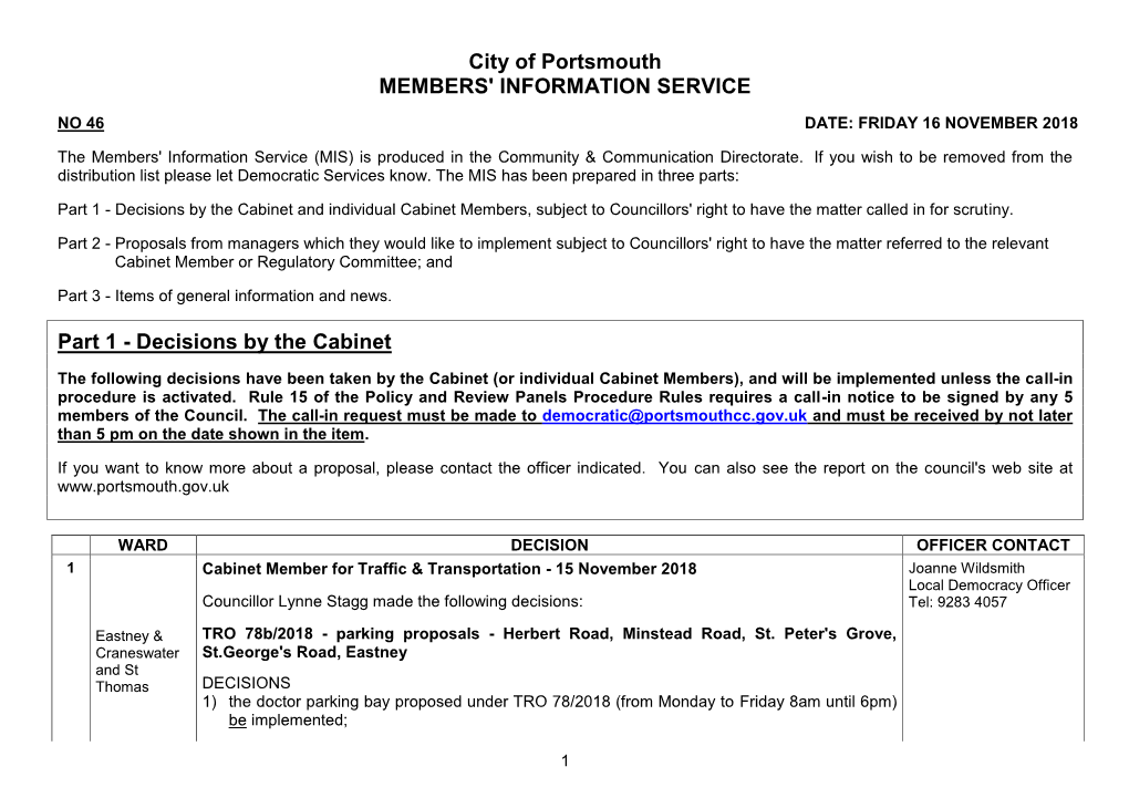 City of Portsmouth MEMBERS' INFORMATION SERVICE Part 1