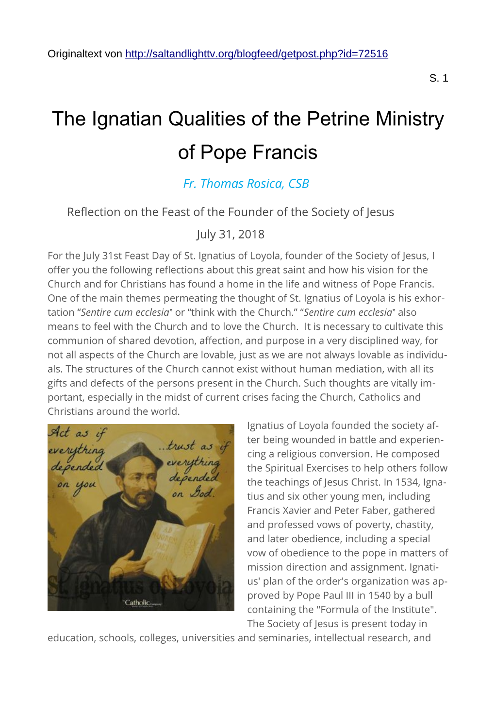 The Ignatian Qualities of the Petrine Ministry of Pope Francis