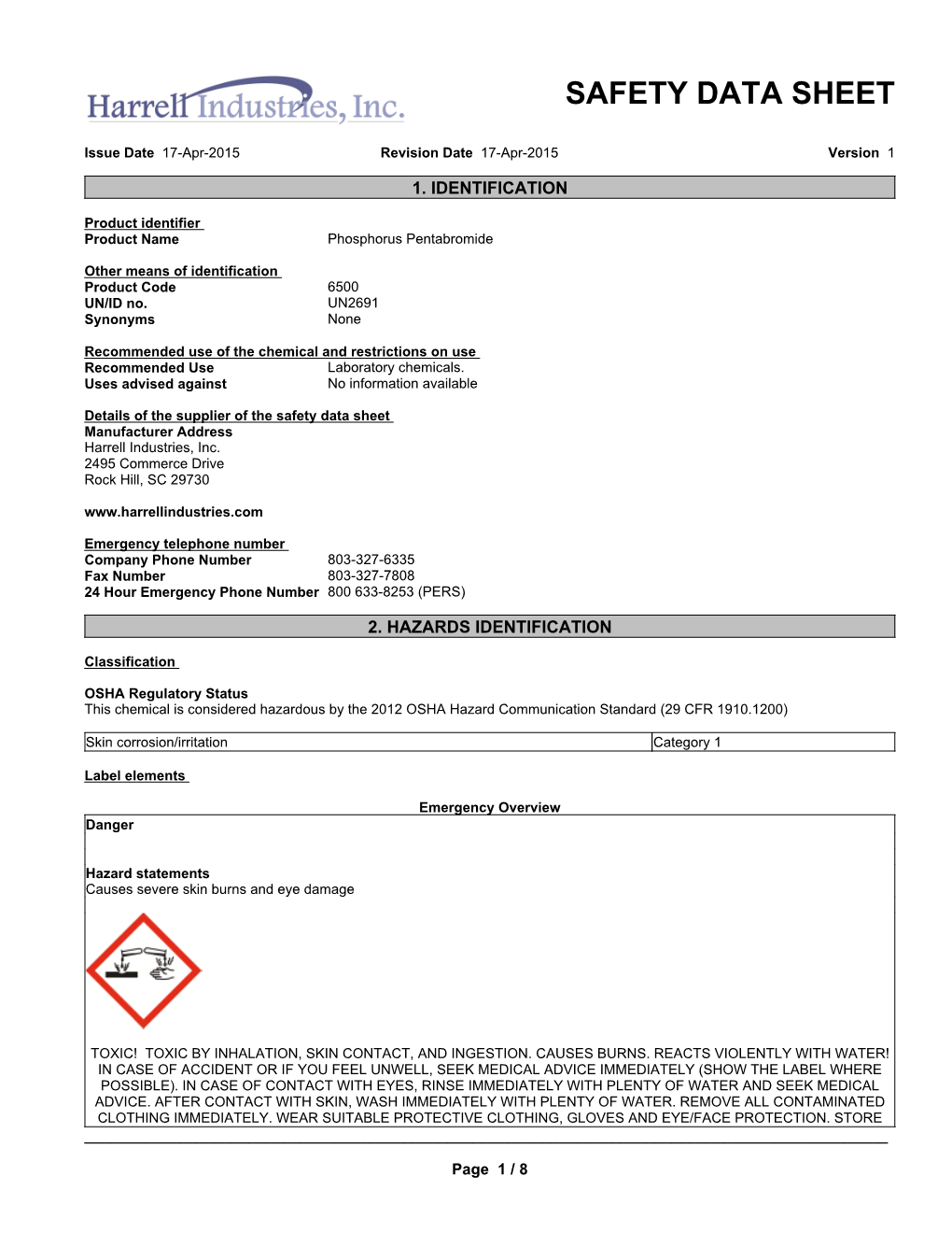 Phosphorus Pentabromide SDS US