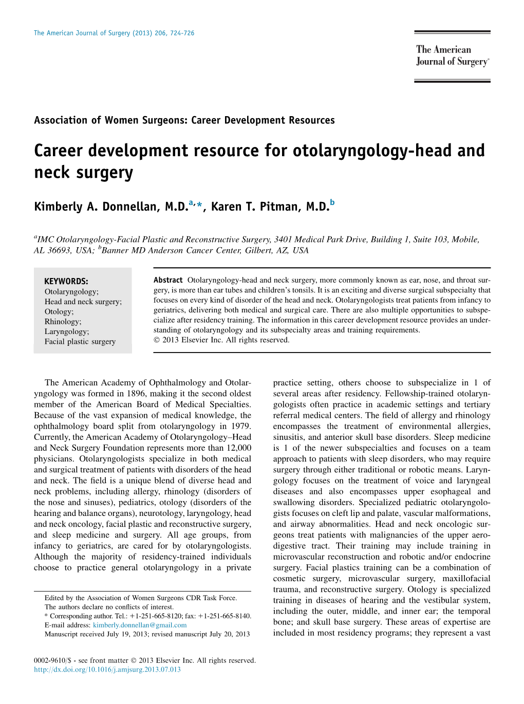 Career Development Resource for Otolaryngology-Head and Neck Surgery