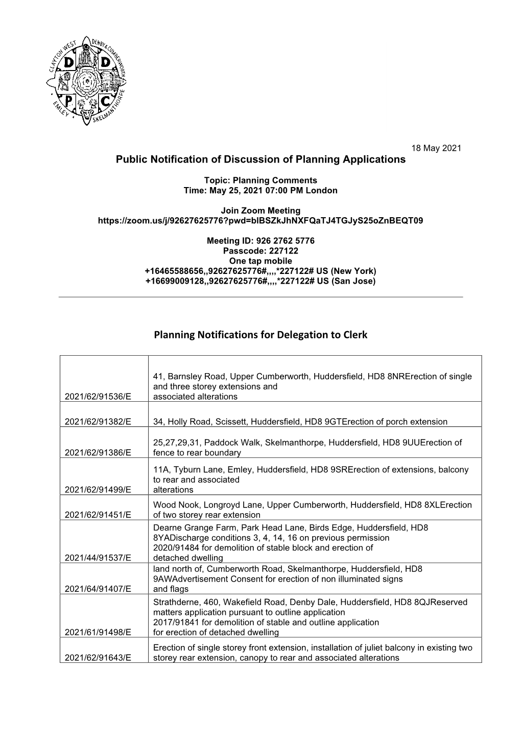 25 May Planning Considerations