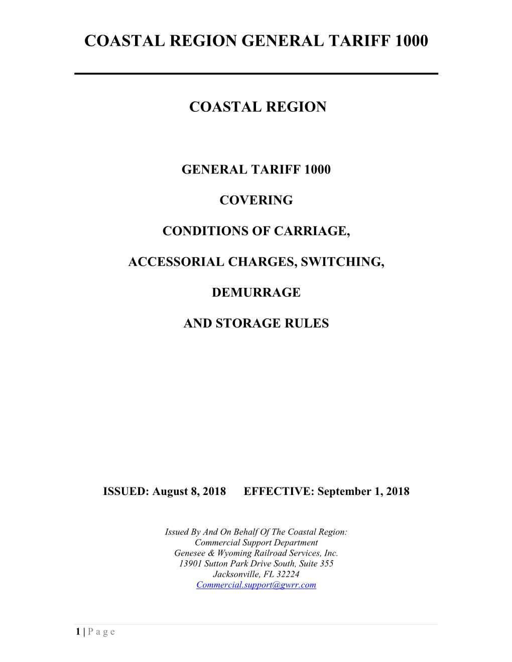 General Tariff 1000 – Coastal Region