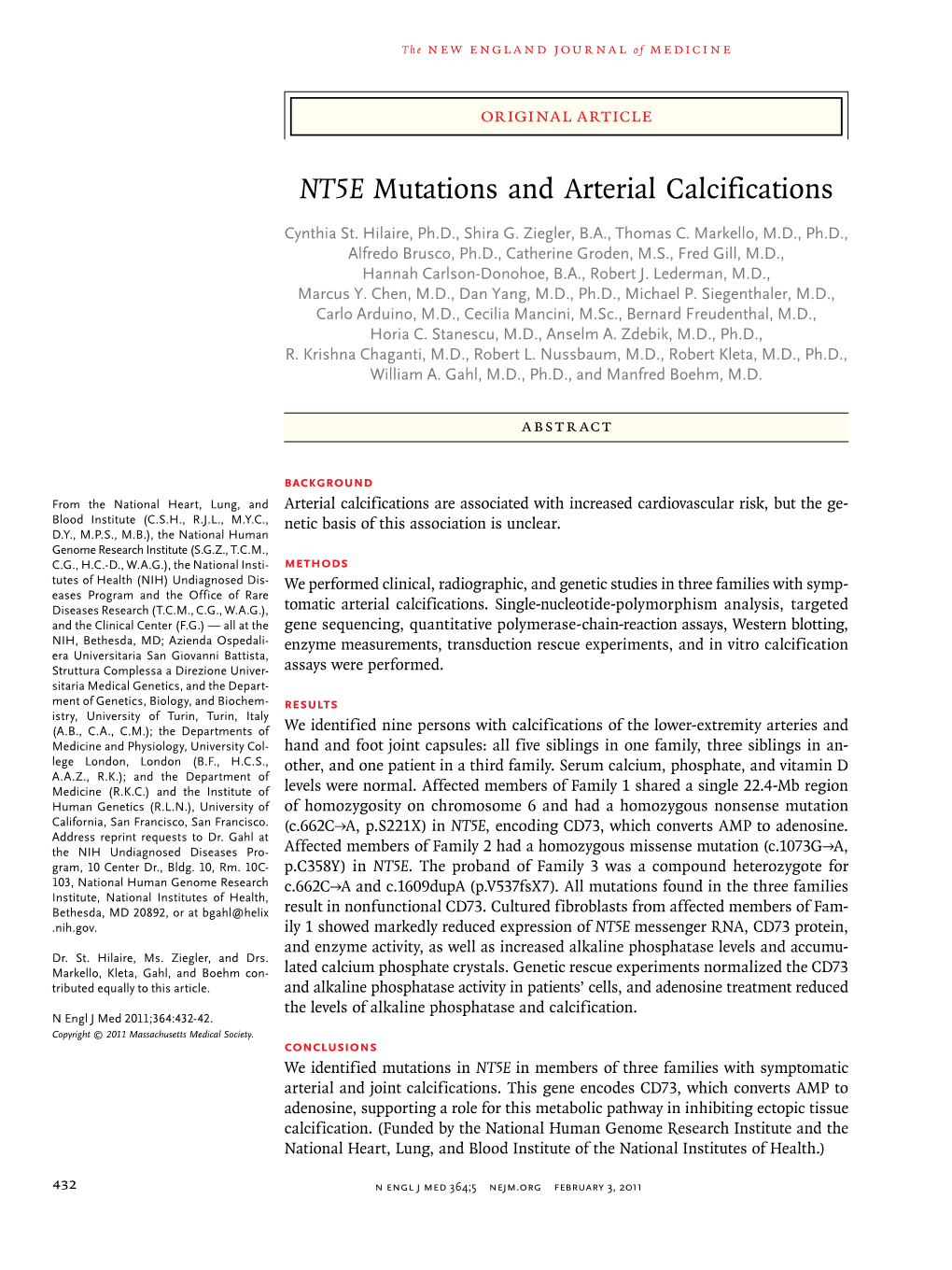 NT5E Mutations and Arterial Calcifications