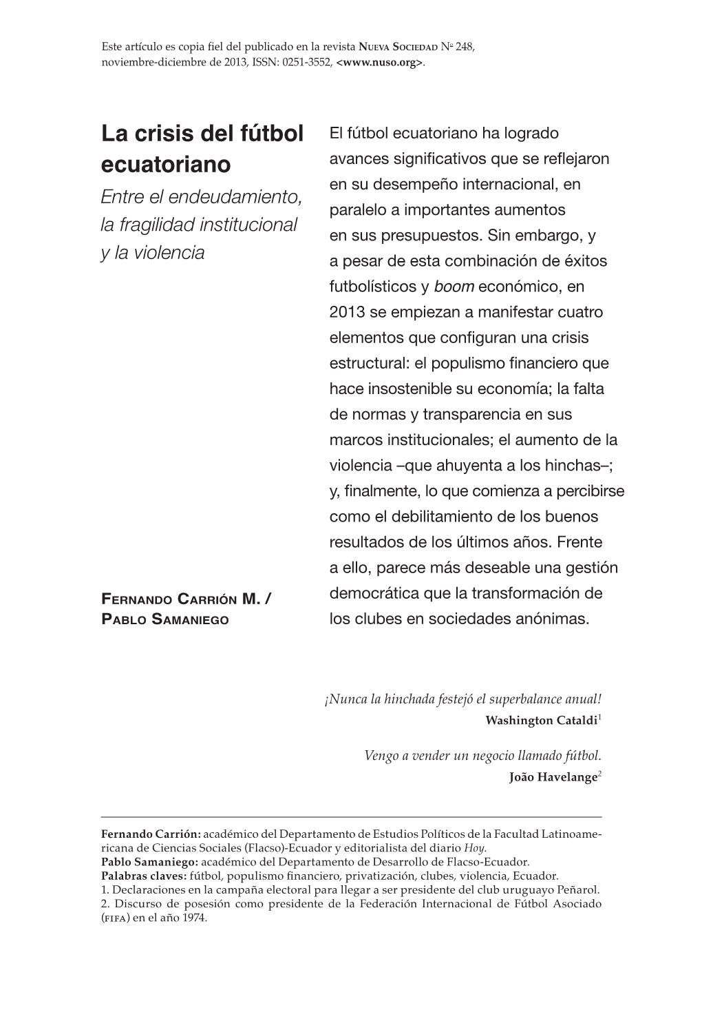 La Crisis Del Fútbol Ecuatoriano