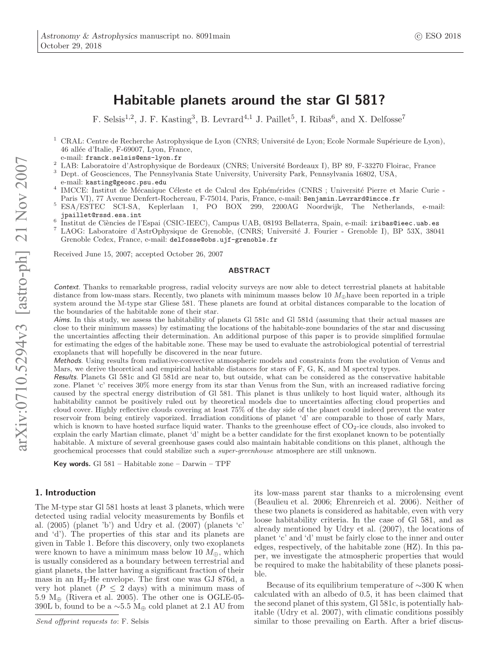 Habitable Planets Around the Star Gl 581?