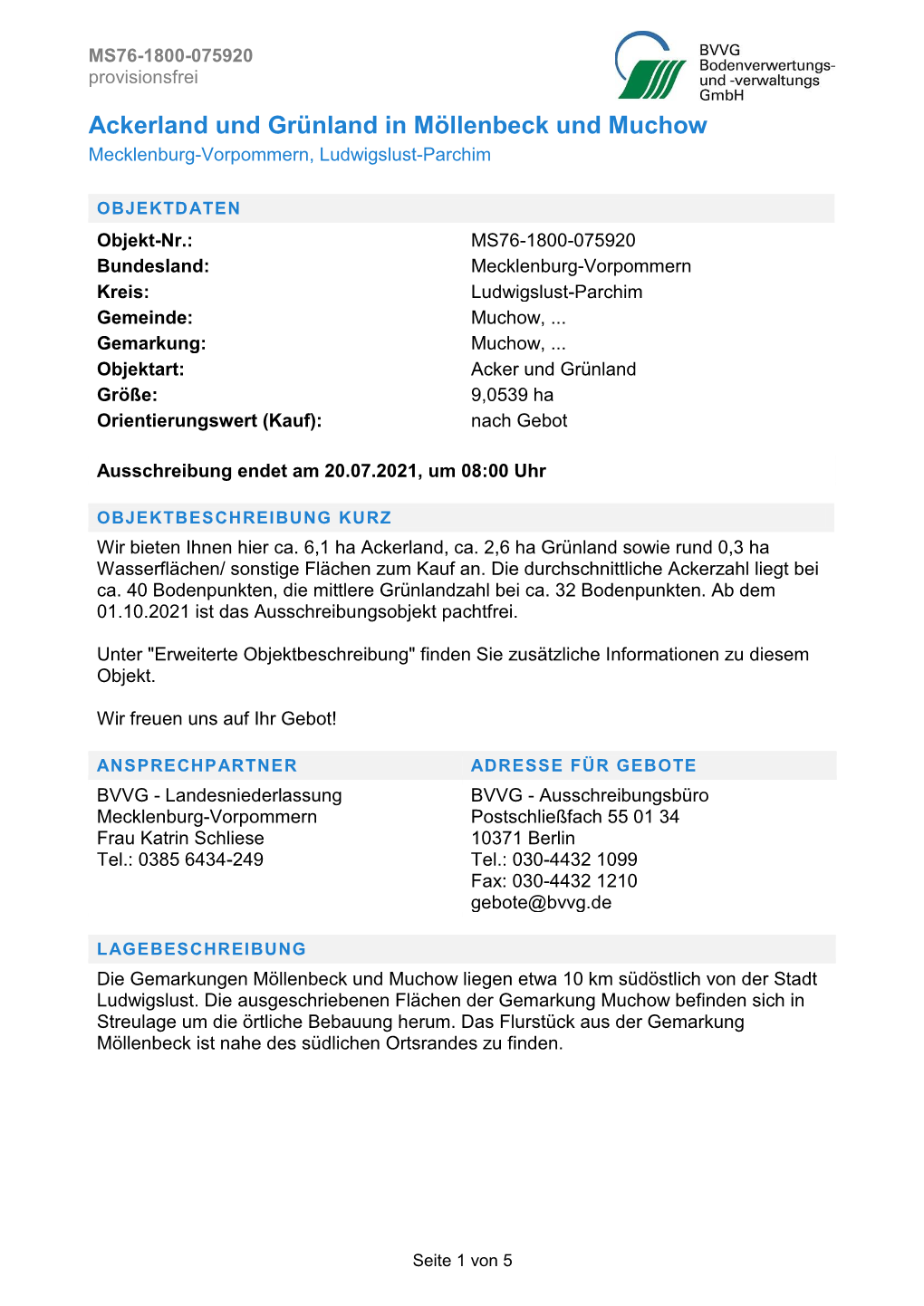 Ackerland Und Grünland in Möllenbeck Und Muchow Mecklenburg-Vorpommern, Ludwigslust-Parchim