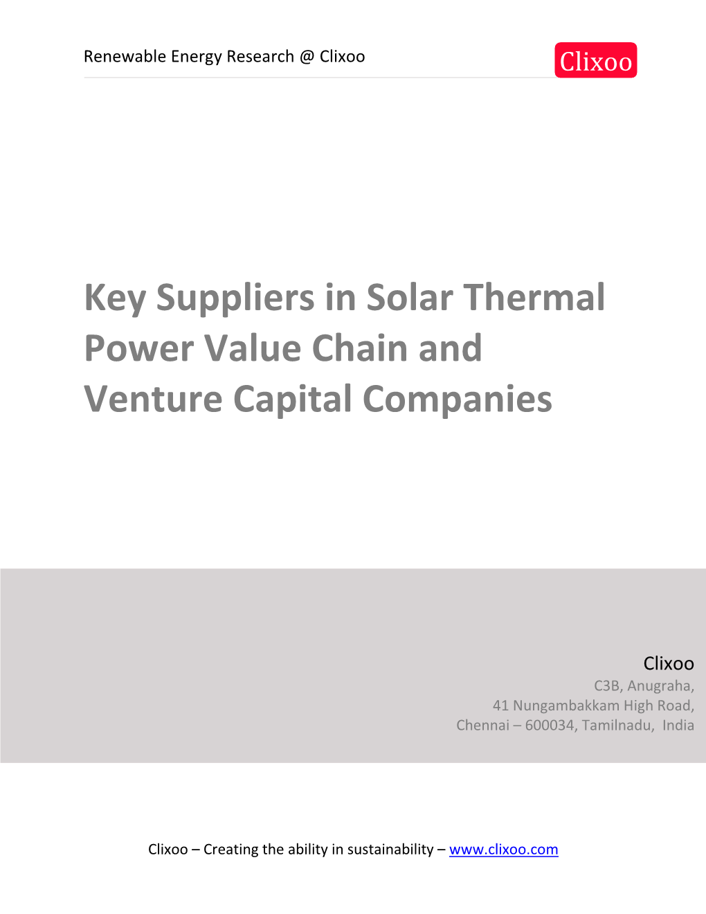 Key Suppliers in Solar Thermal Power Value Chain and Venture Capital Companies